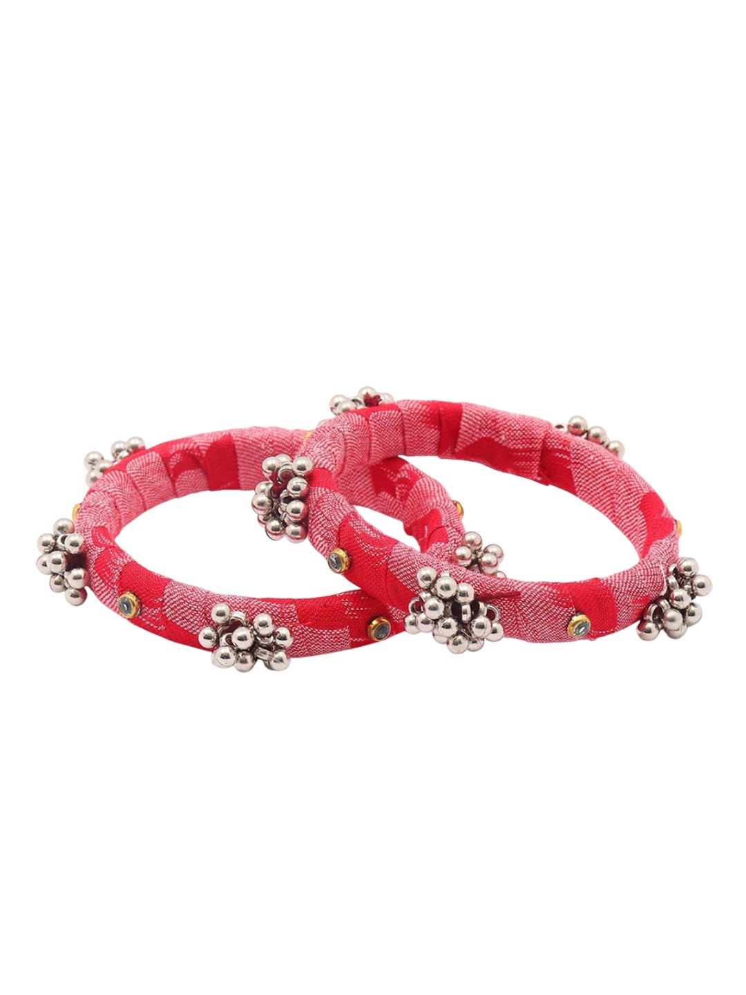 

Exotic India Set Of 2 Handloom Sambalpuri Fabric Ghungroo Bangles, Pink