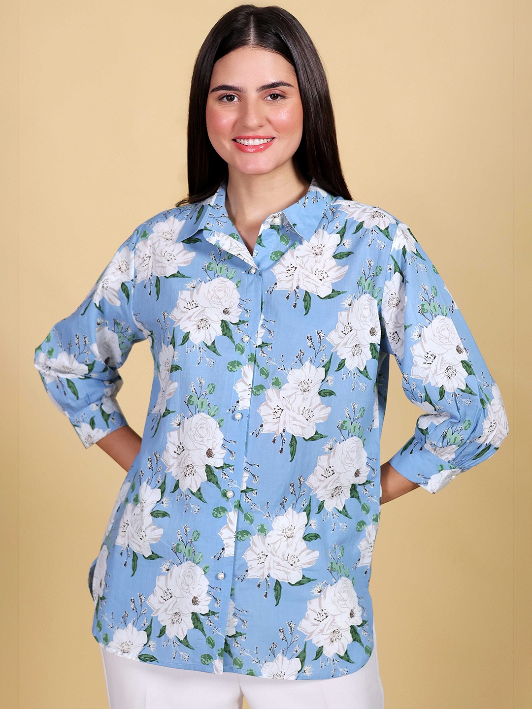 

BEOM Women Standard Floral Opaque Printed Casual Shirt, Blue