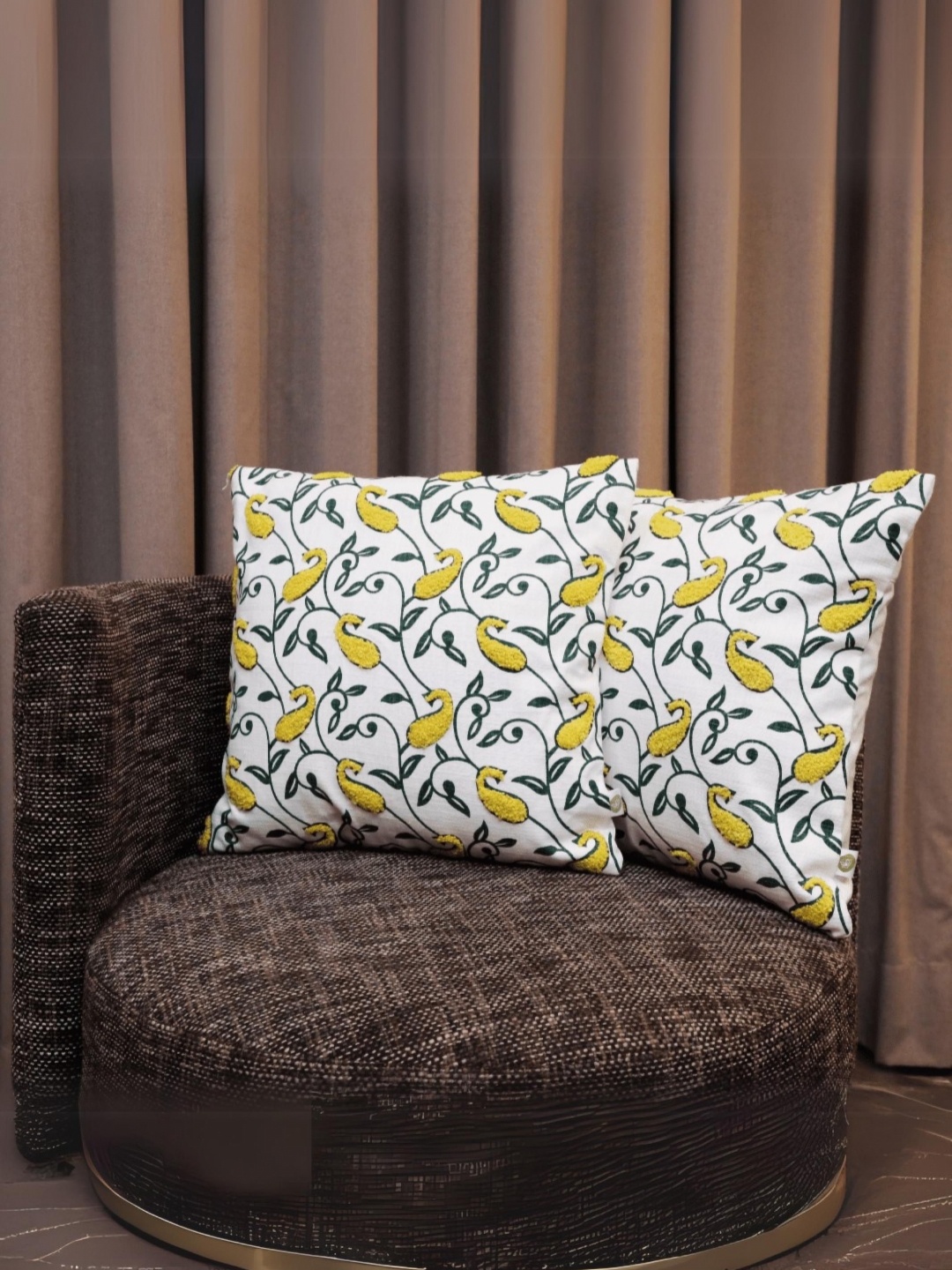 

LUSHLYF White & Green Set of 2 Ethnic Motifs Square Cushion Covers