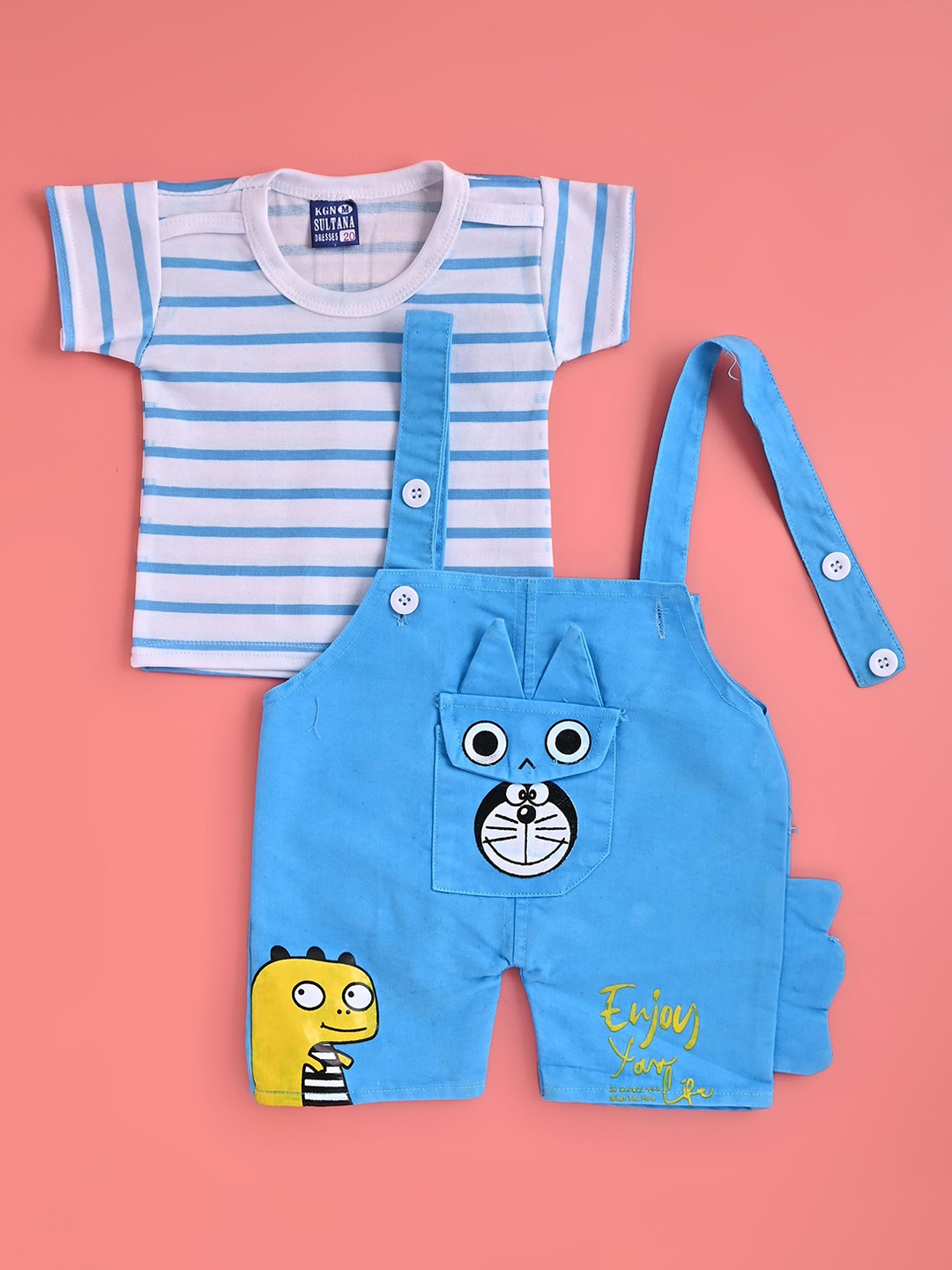 

BAESD Infants Printed Dungaree With Detachable T-Shirt, Blue