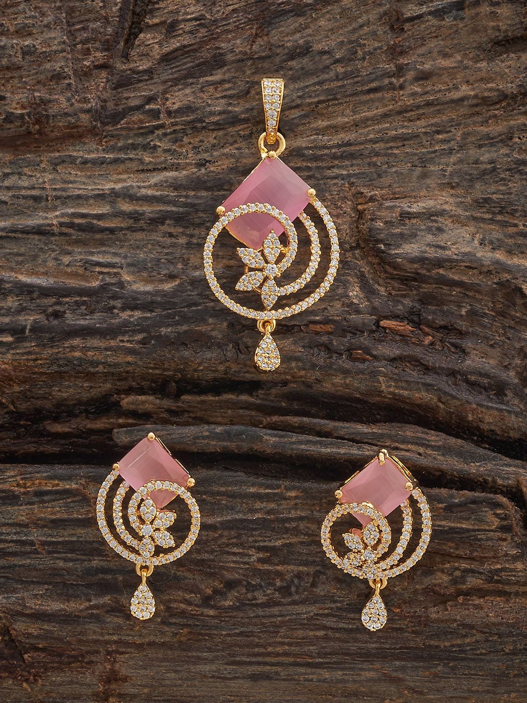 

Kushal's Fashion Jewellery Pink Gold-Plated Party Zircon Pendant Set