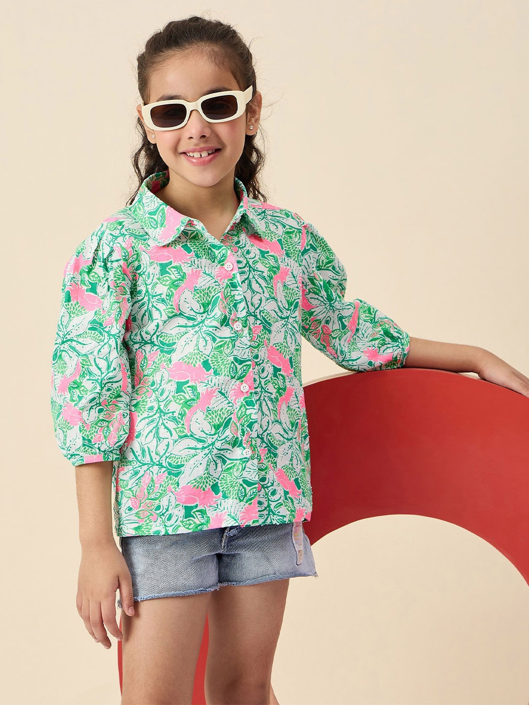 

Stylo Bug Floral Print Shirt Style Top, Green