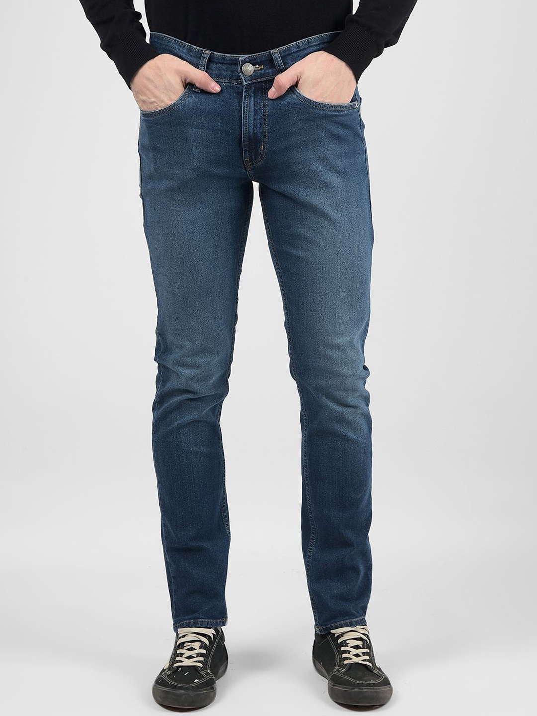 

Numero Uno Men Skinny Fit Low-Rise Light Fade Stretchable Jeans, Blue