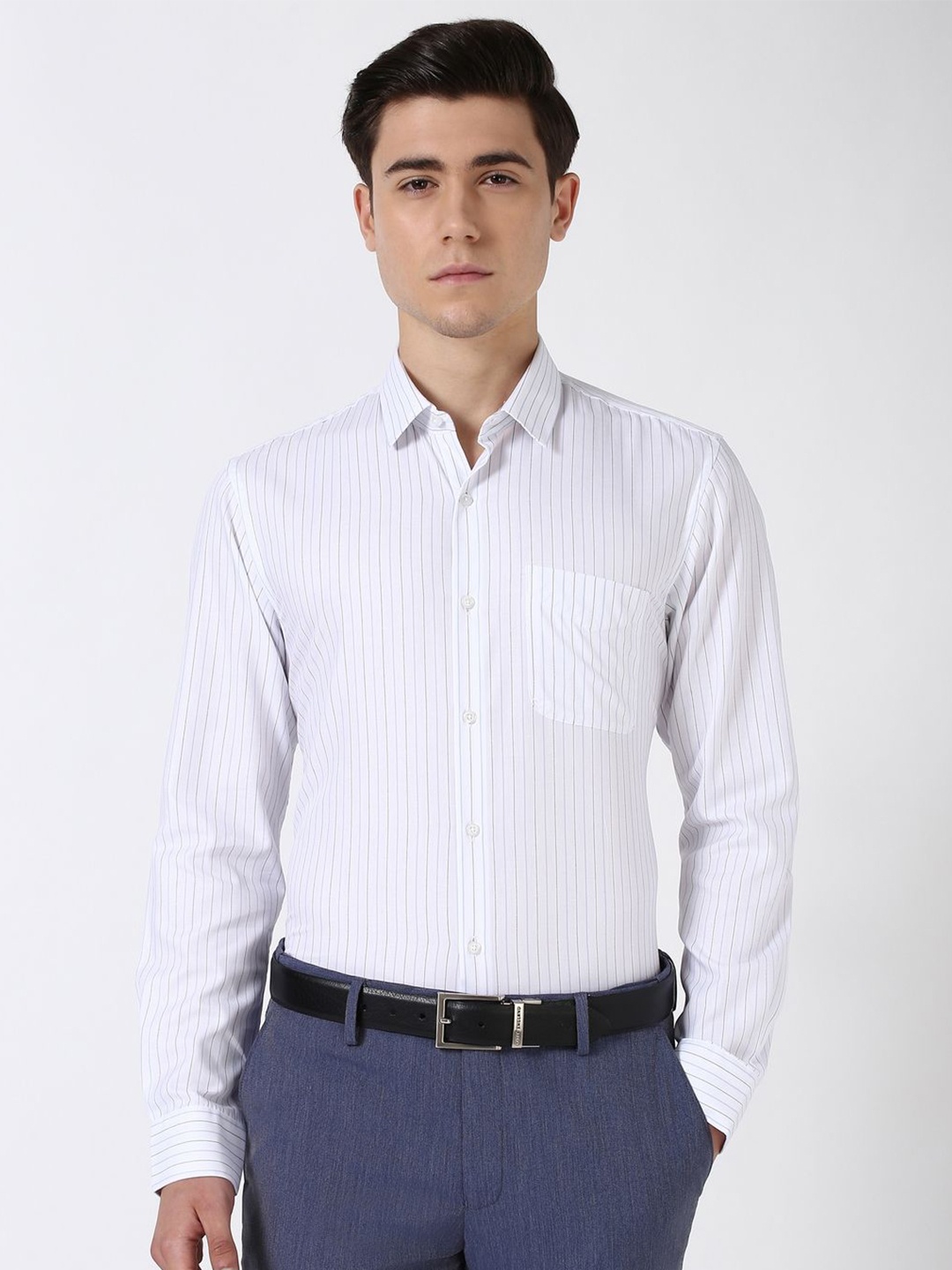 

Peter England Men Slim Fit Opaque Striped Formal Shirt, White