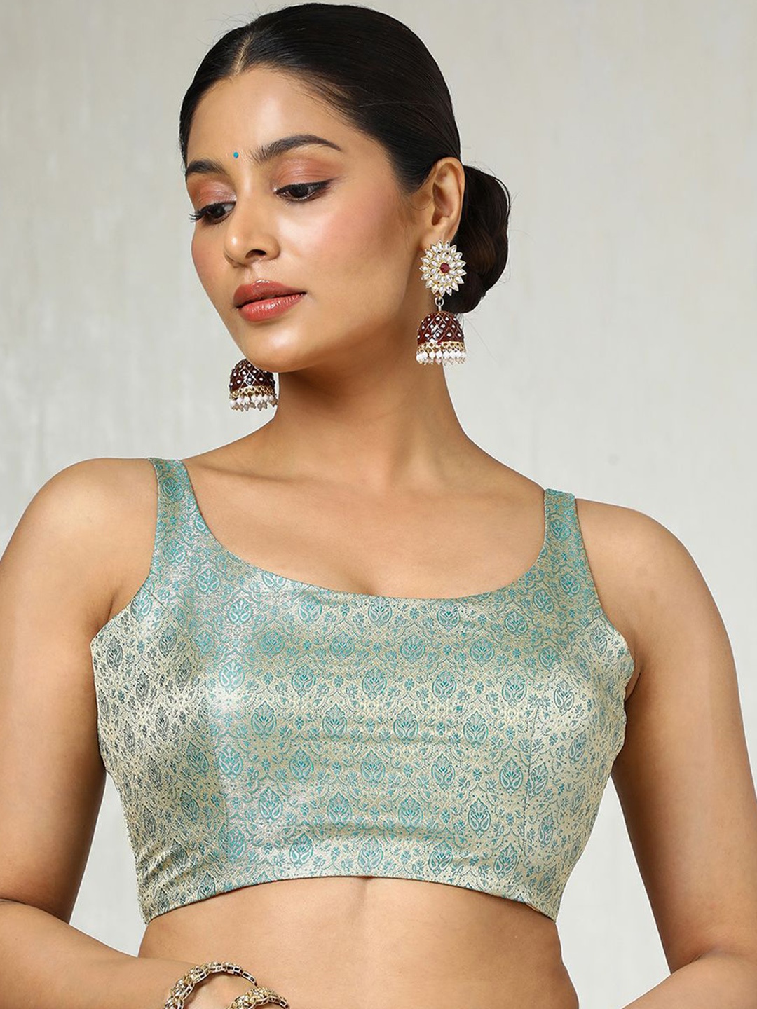 

Soch Woven Design U Neck Saree Blouse, Teal