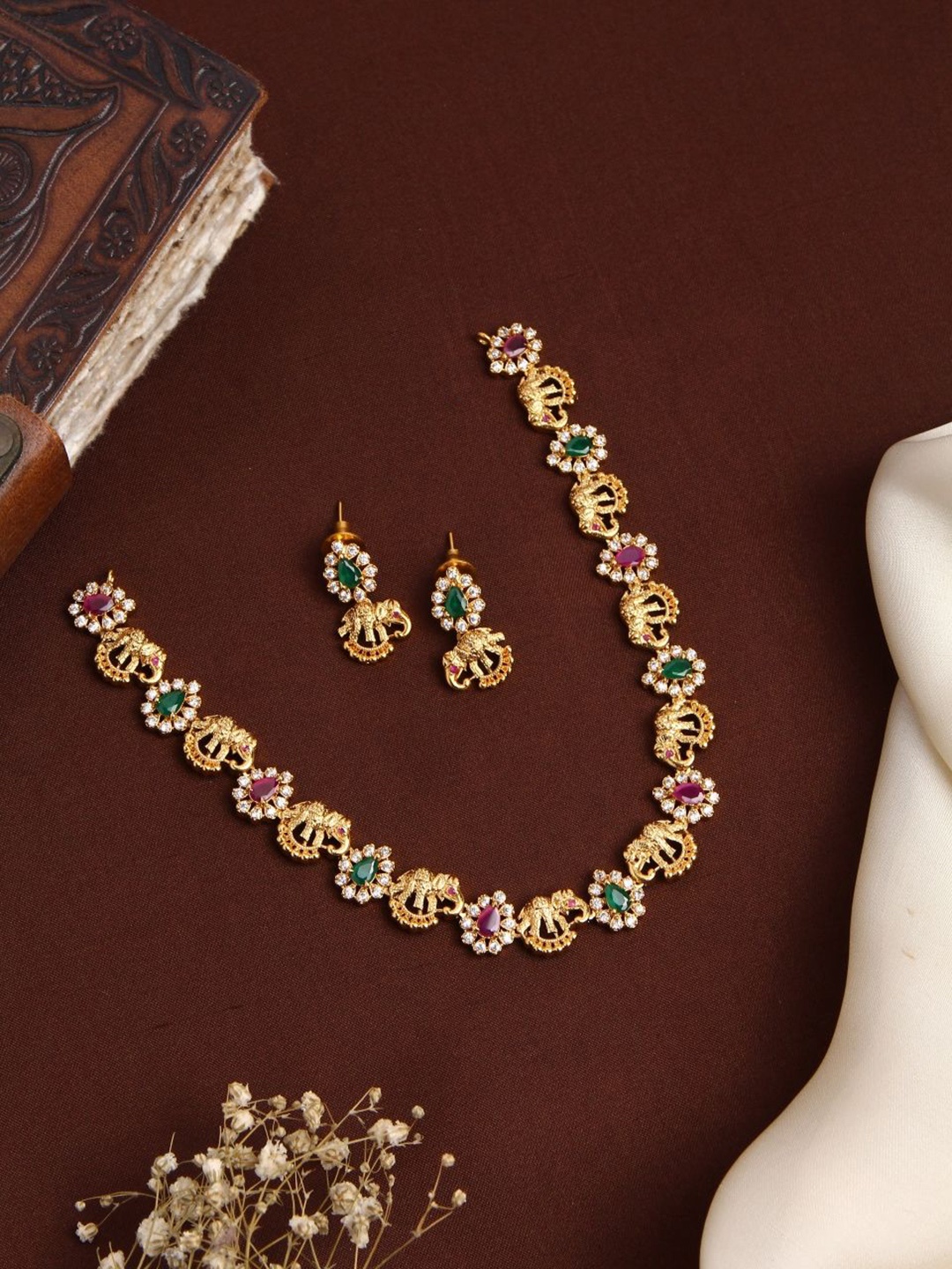 

Kattam Gold Plated Thilak Elephant Multi Choker