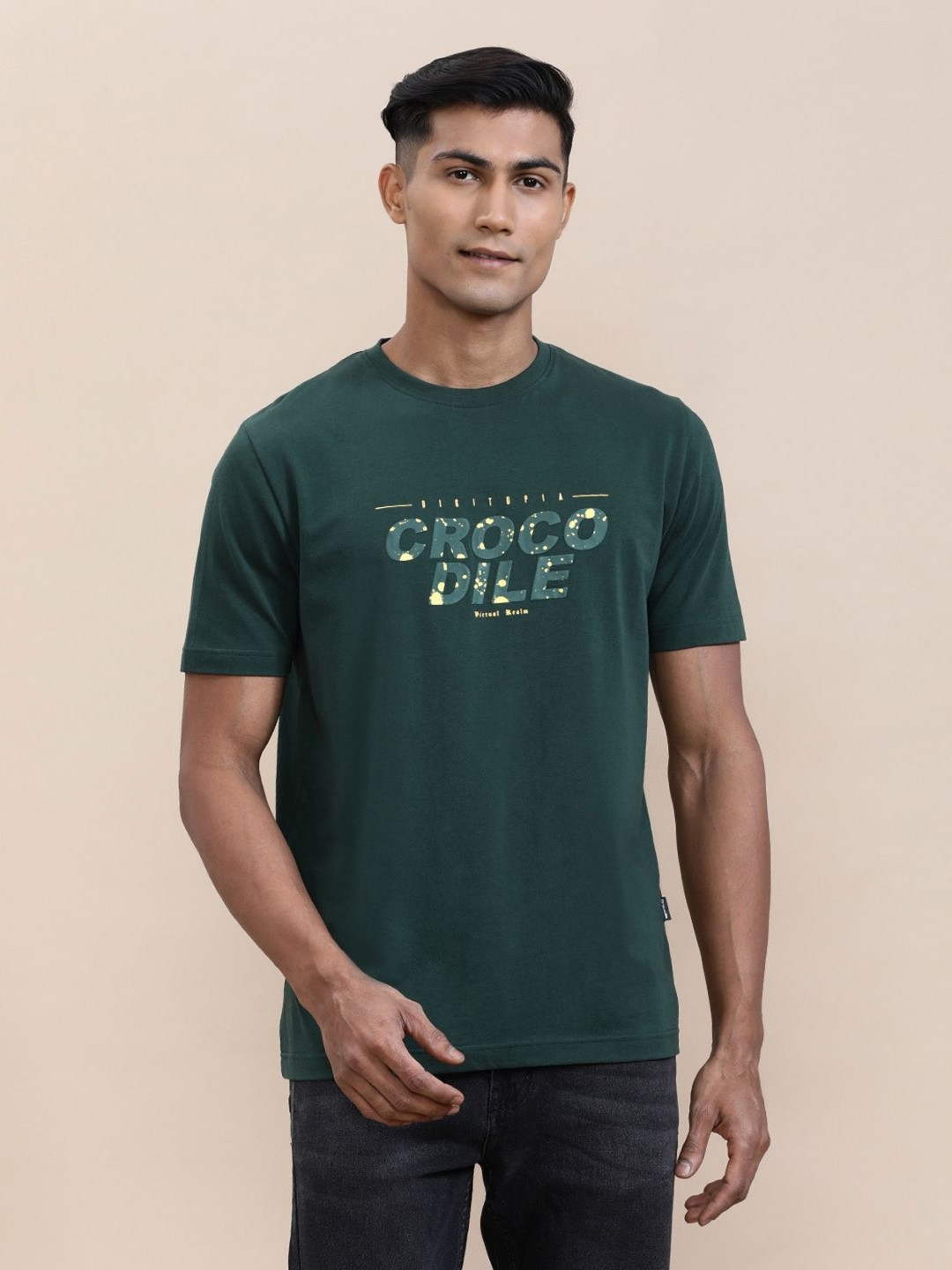 

Crocodile Men Chest HD Print Slim Fit T-Shirt, Green