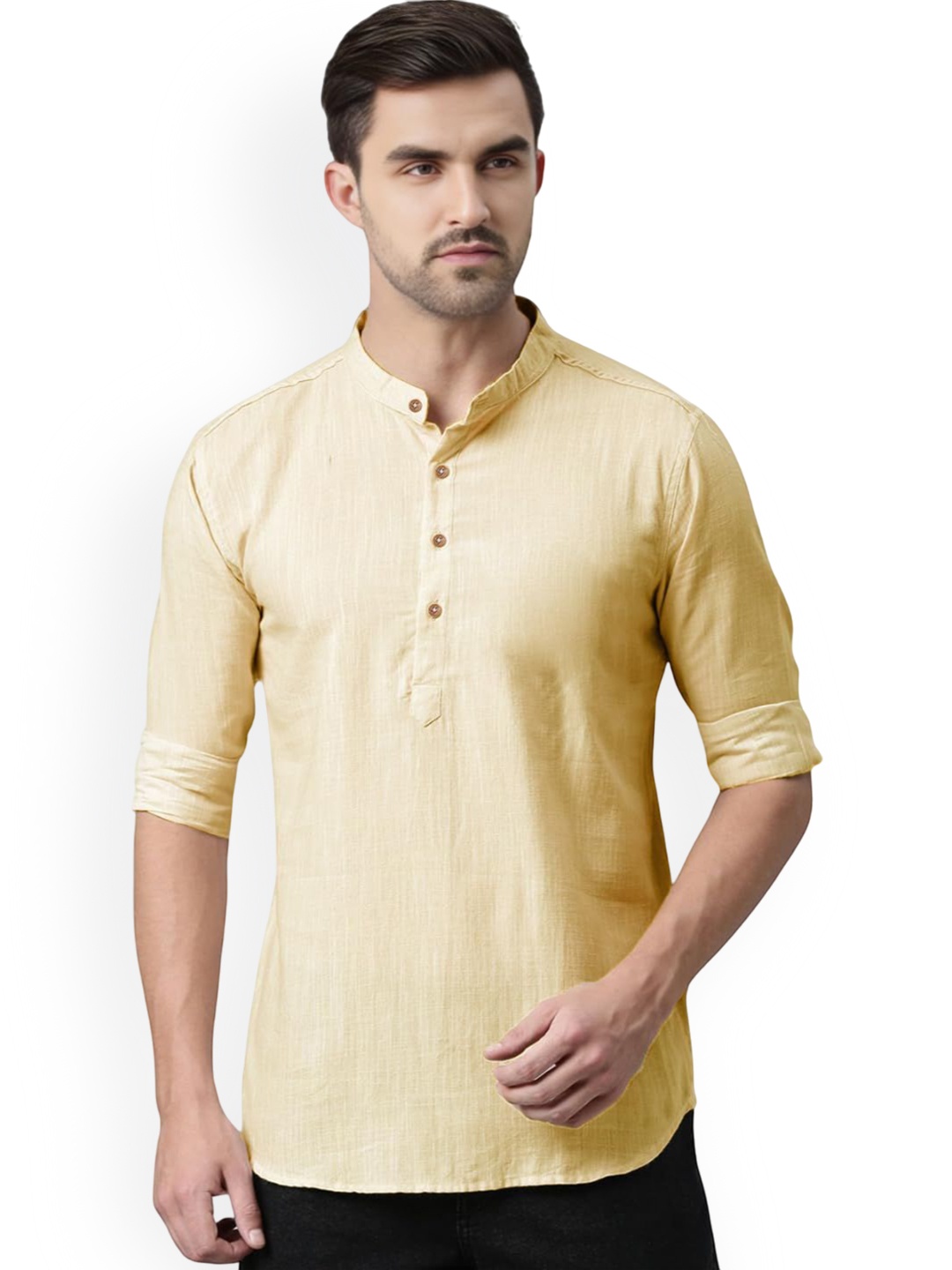 

Vida Loca Band Collar Cotton Straight Kurta, Beige