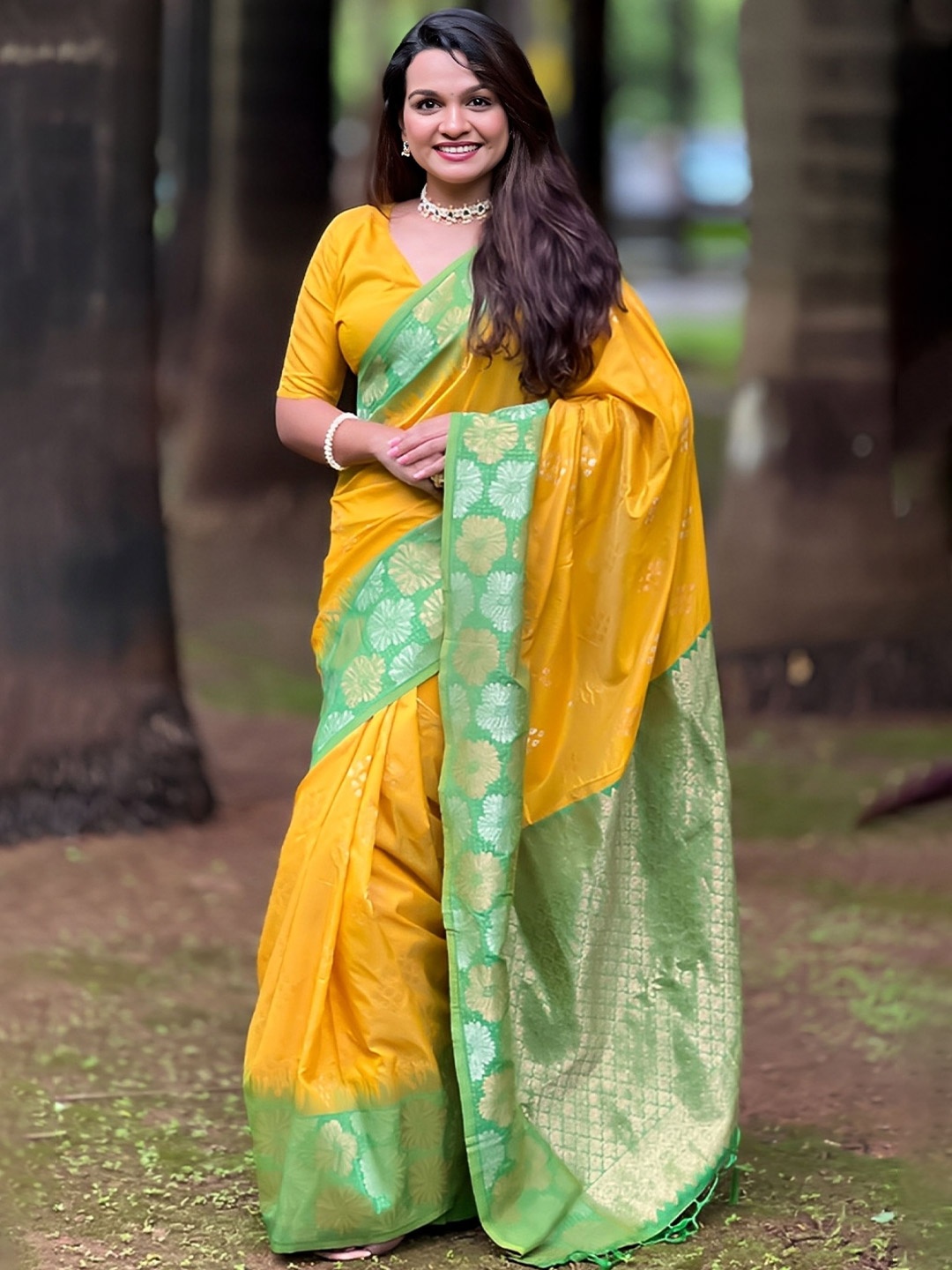 

Vintro Woven Design Zari Silk Blend Paithani Saree, Mustard