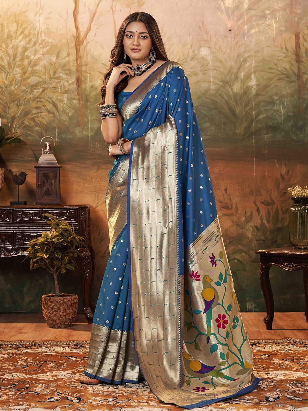 

Mitera Woven Design Zari Paithani Saree, Teal