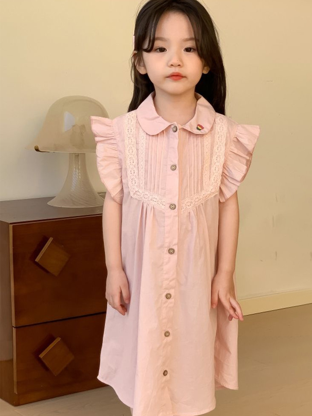 

LULU & SKY Peter Pan Collar Flutter Sleeve Shirt Dress, Pink