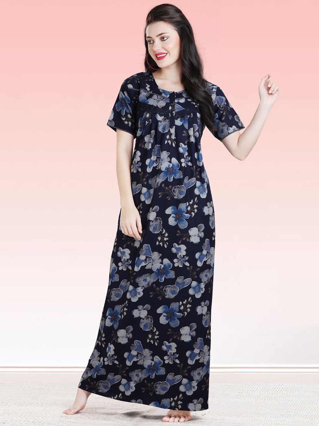 

QUIRA Printed Maxi Nightdress, Navy blue