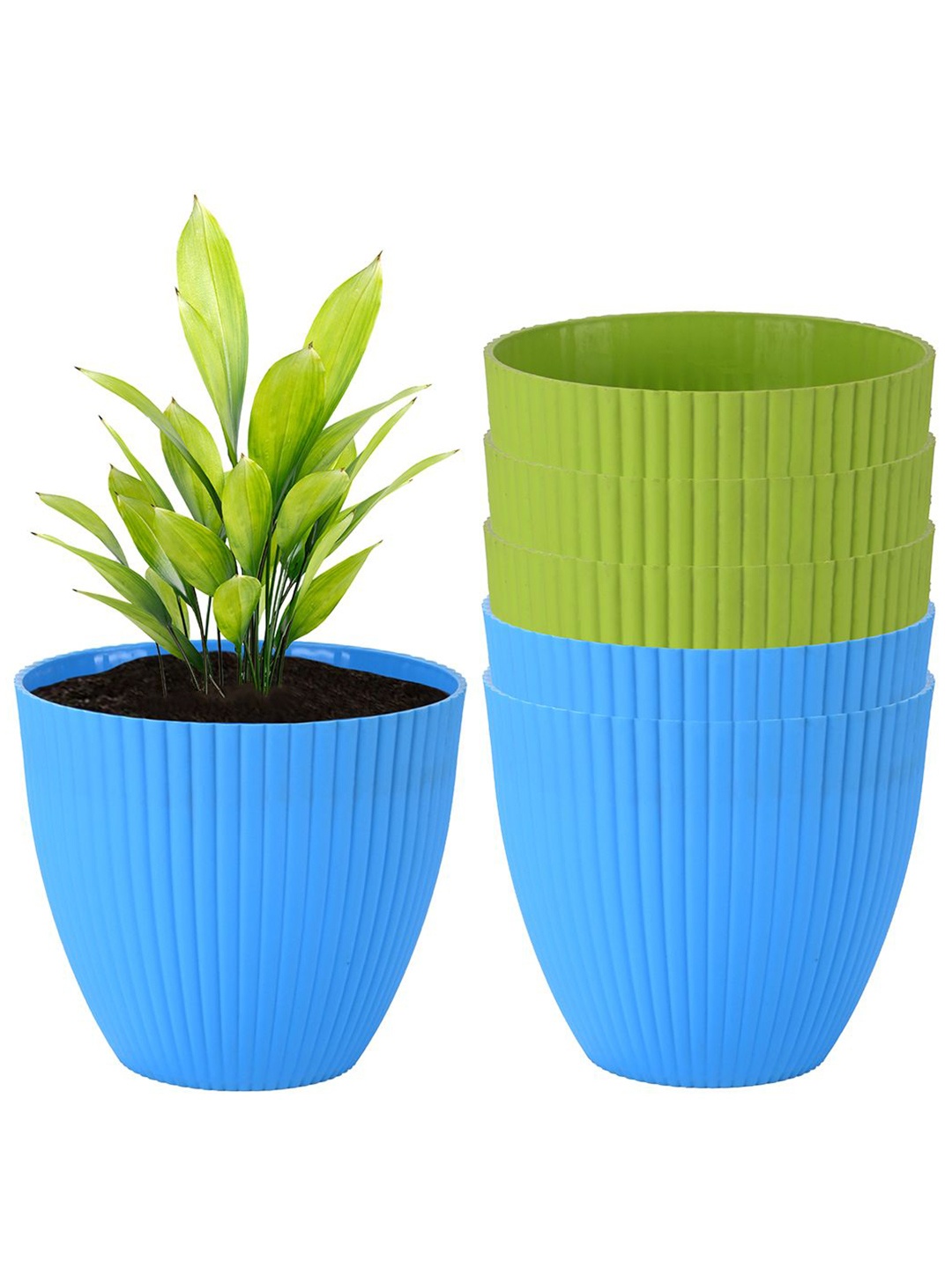 

Kuber Industries Blue & Green 6 Pieces Textured Flower Pots for Garden