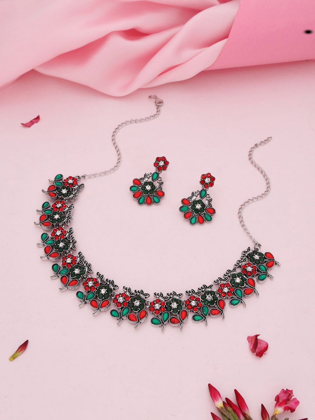 

Lyriss Silver-Plated American Diamond Studded Jewellery Set