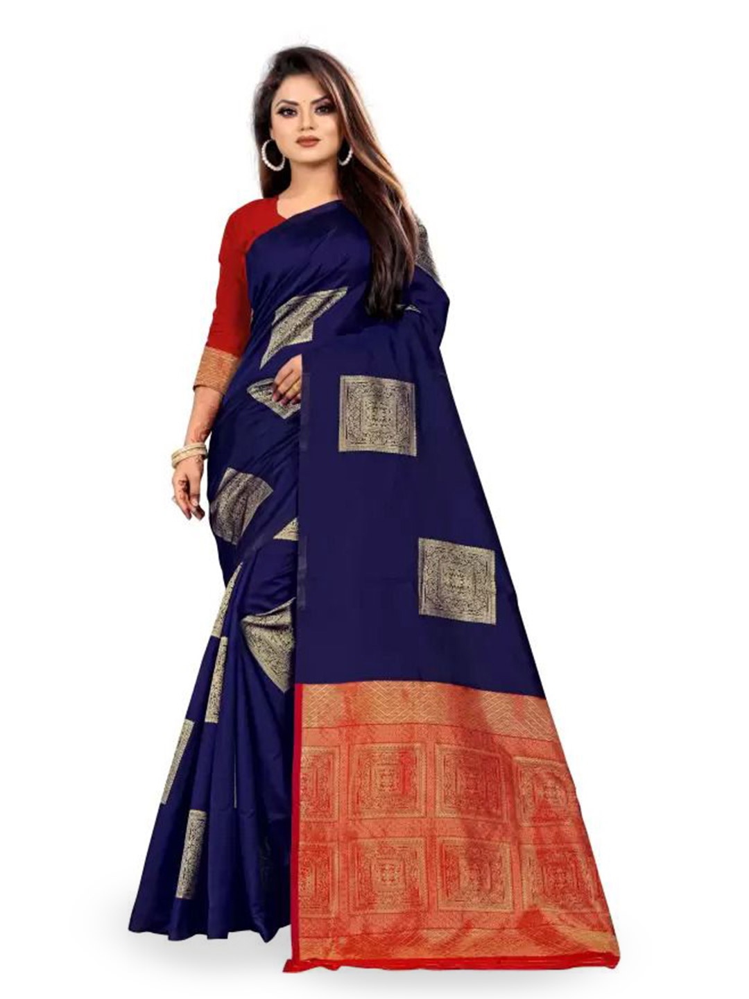 

LADY SHOPI Woven Design Zari Pure Silk Banarasi Saree, Navy blue