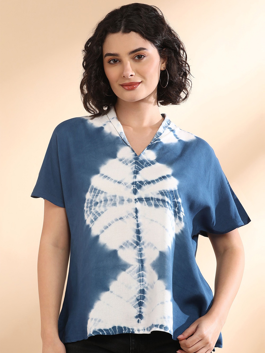 

Maaesa Women Tie-Dye Rayon Blue Top