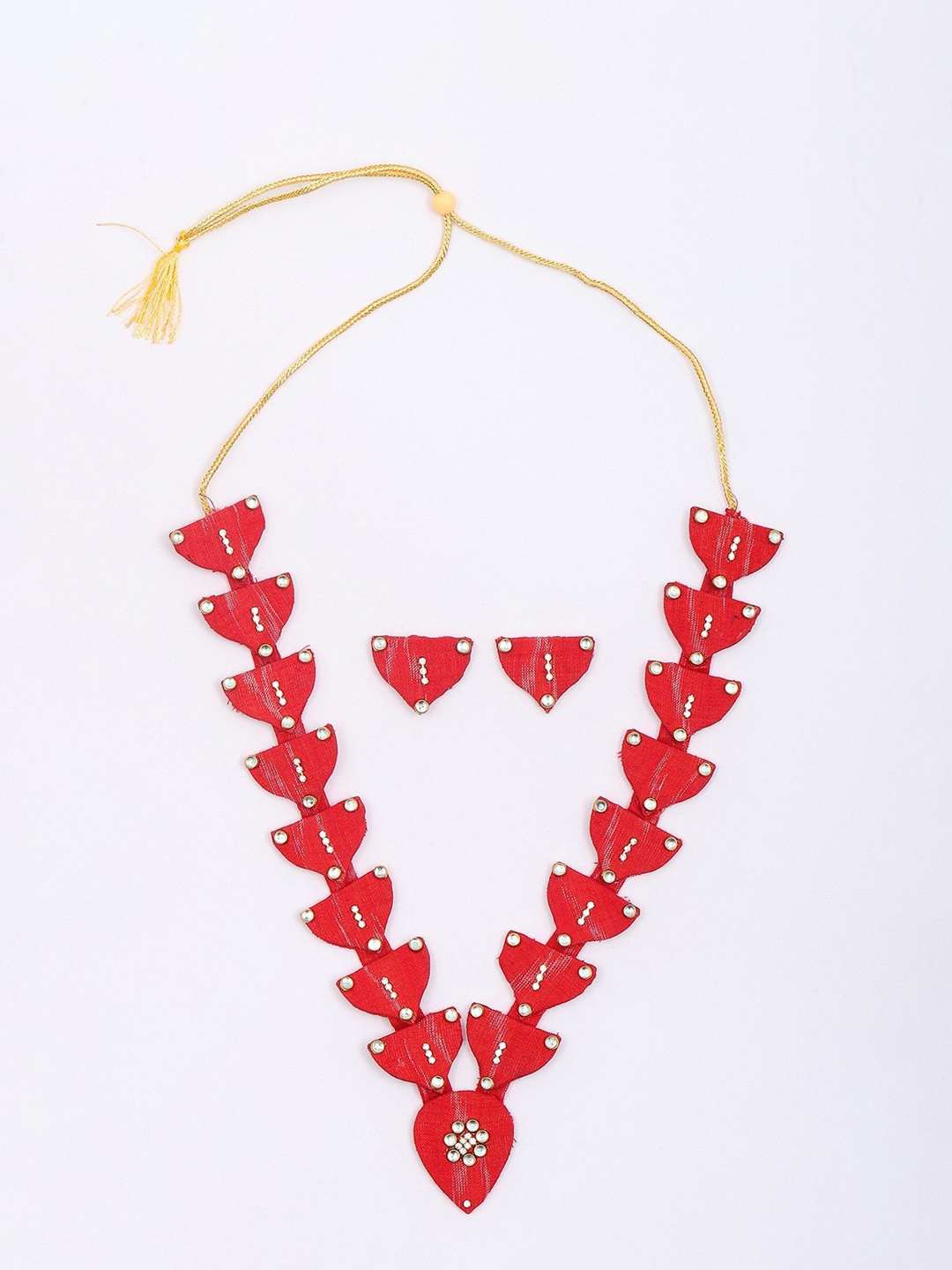 

Exotic India Handloom Sambalpuri Fabric Long Necklace & Earrings Set, Gold