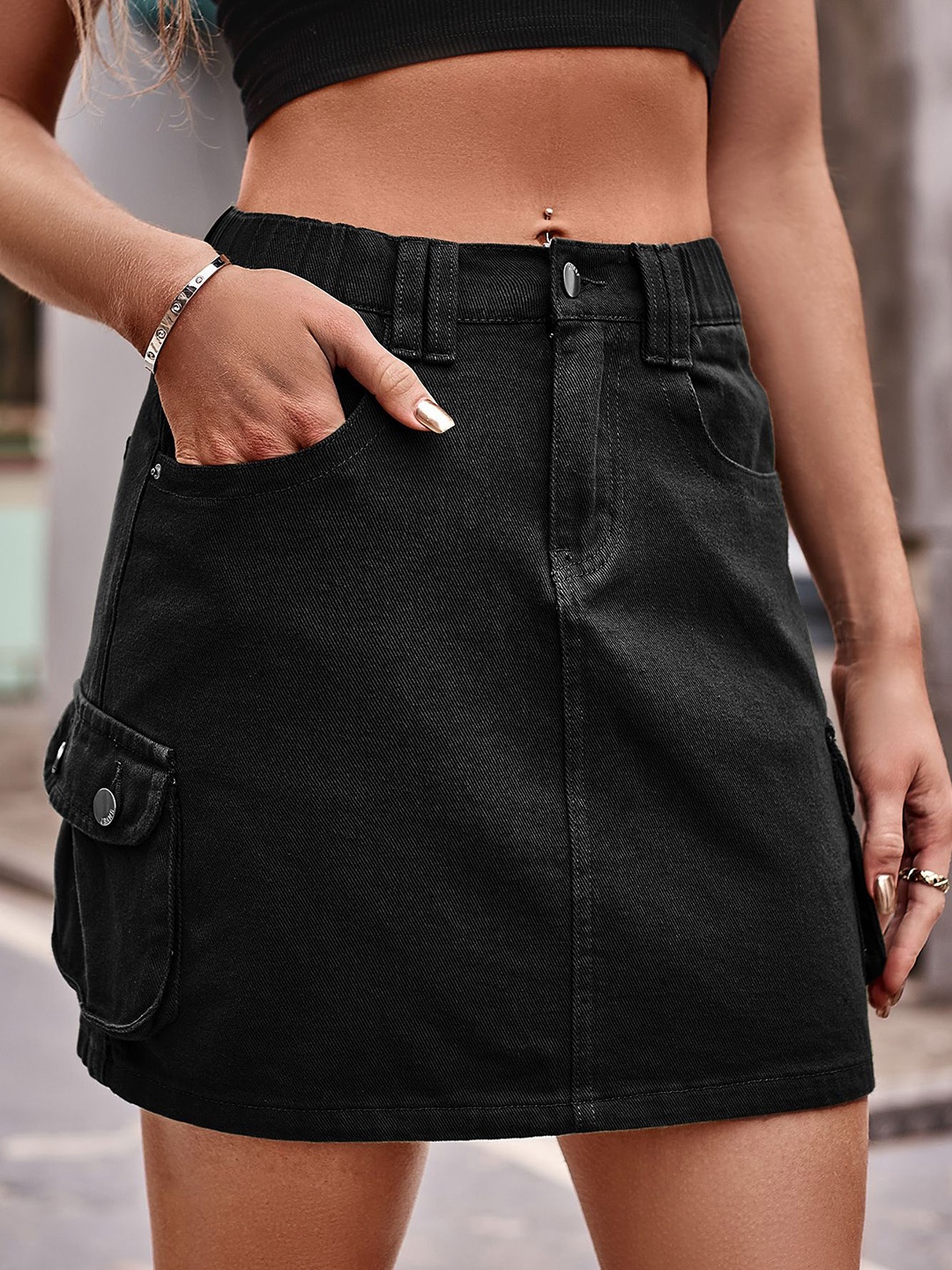 

StyleCast Denim Pencil Skirt, Black