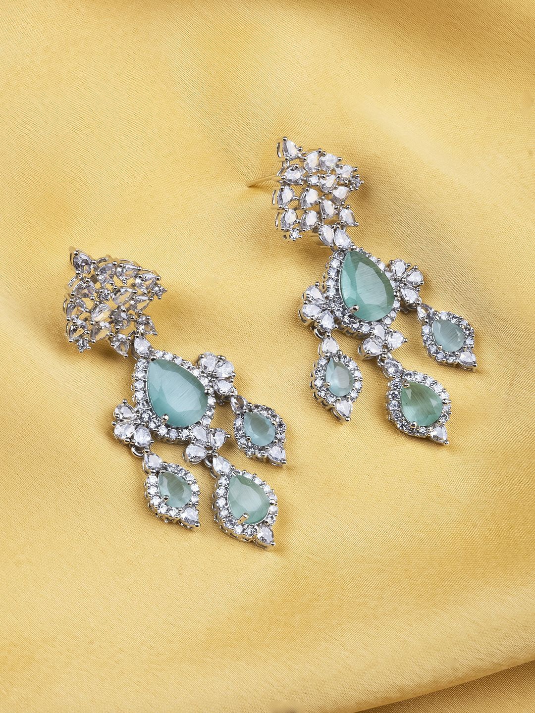 

StileAdda Silver-Plated Cubic Zirconia Studded Contemporary Drop Earrings