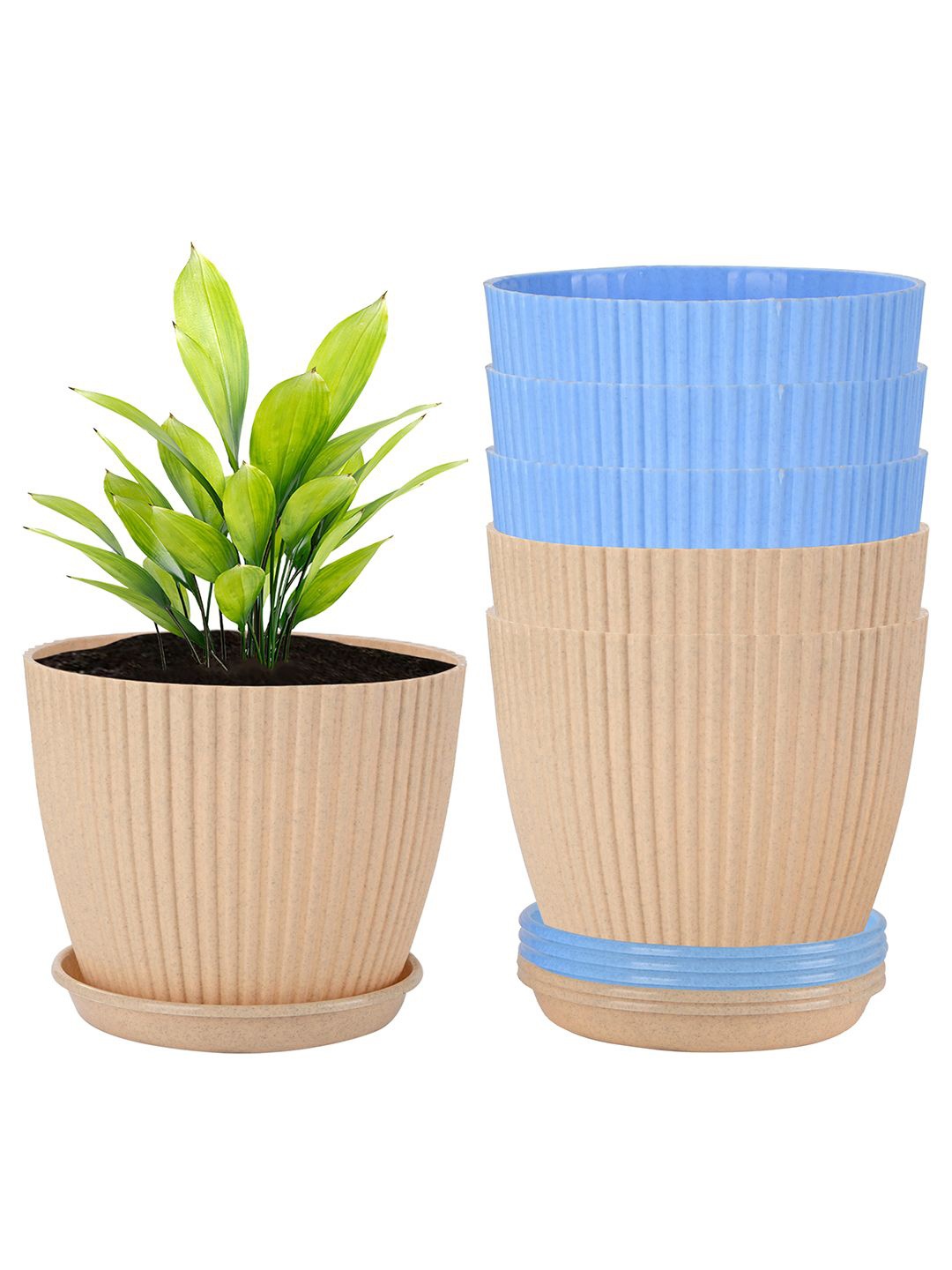 

Kuber Industries Beige & Blue 6 Pieces Textured Durable Planters