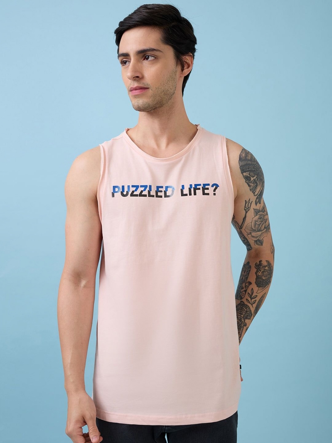 

Status Quo Men Regular Fit Graphic Printed Round Neck Cotton T-shirt, Peach