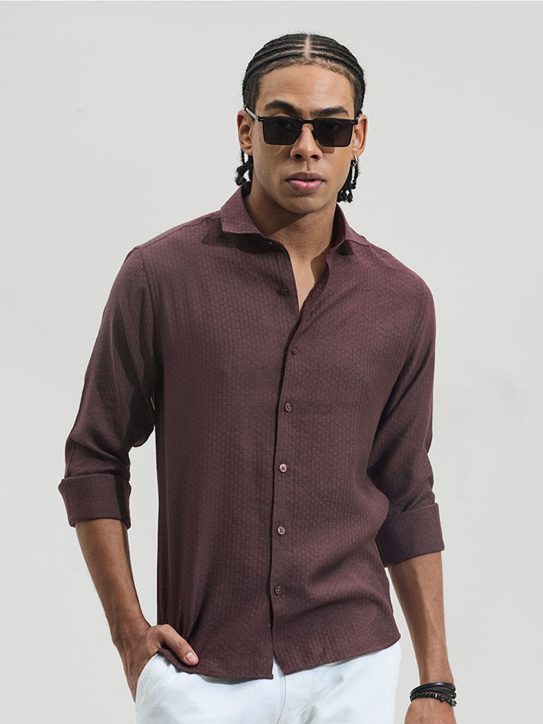 

Snitch Men Slim Fit Opaque Formal Shirt, Maroon