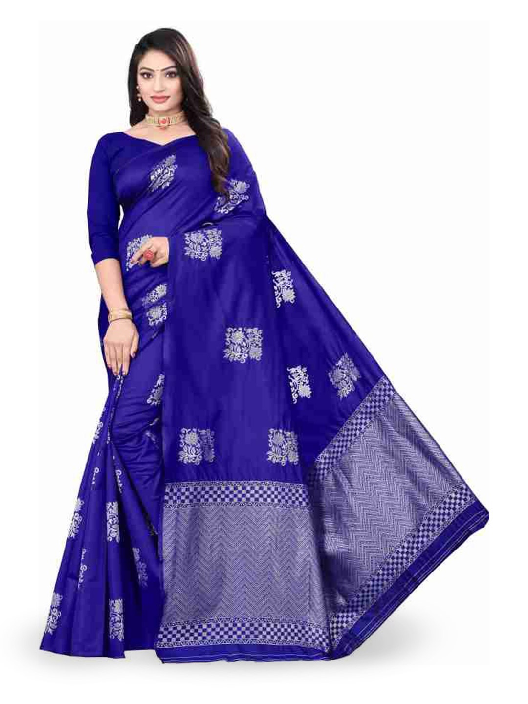 

LADY SHOPI Woven Design Zari Pure Silk Banarasi Saree, Blue