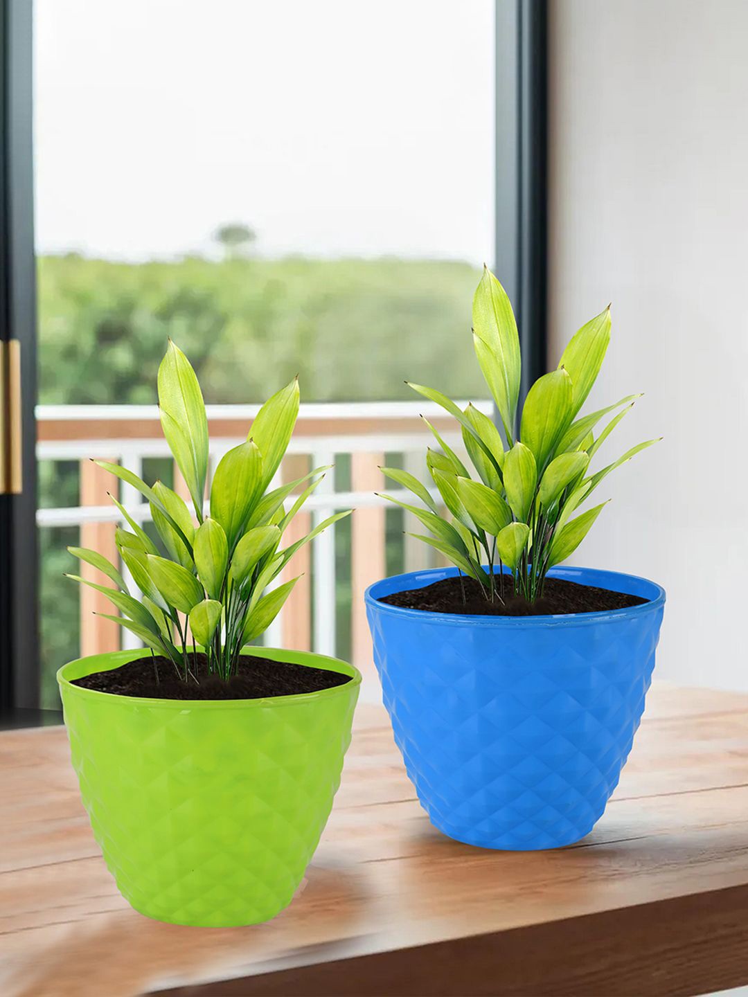 

Kuber Industries Green & Blue 2 Pieces Diamond Pattern Durable Planters