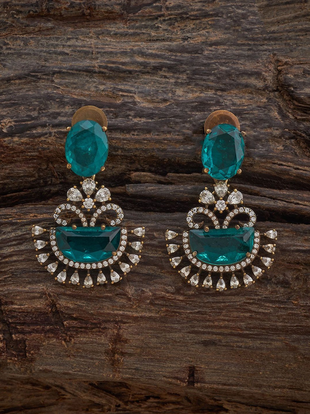 

Kushal's Fashion Jewellery Victorian-Plated Classic Zircon Studded Drop Earrings, Gold