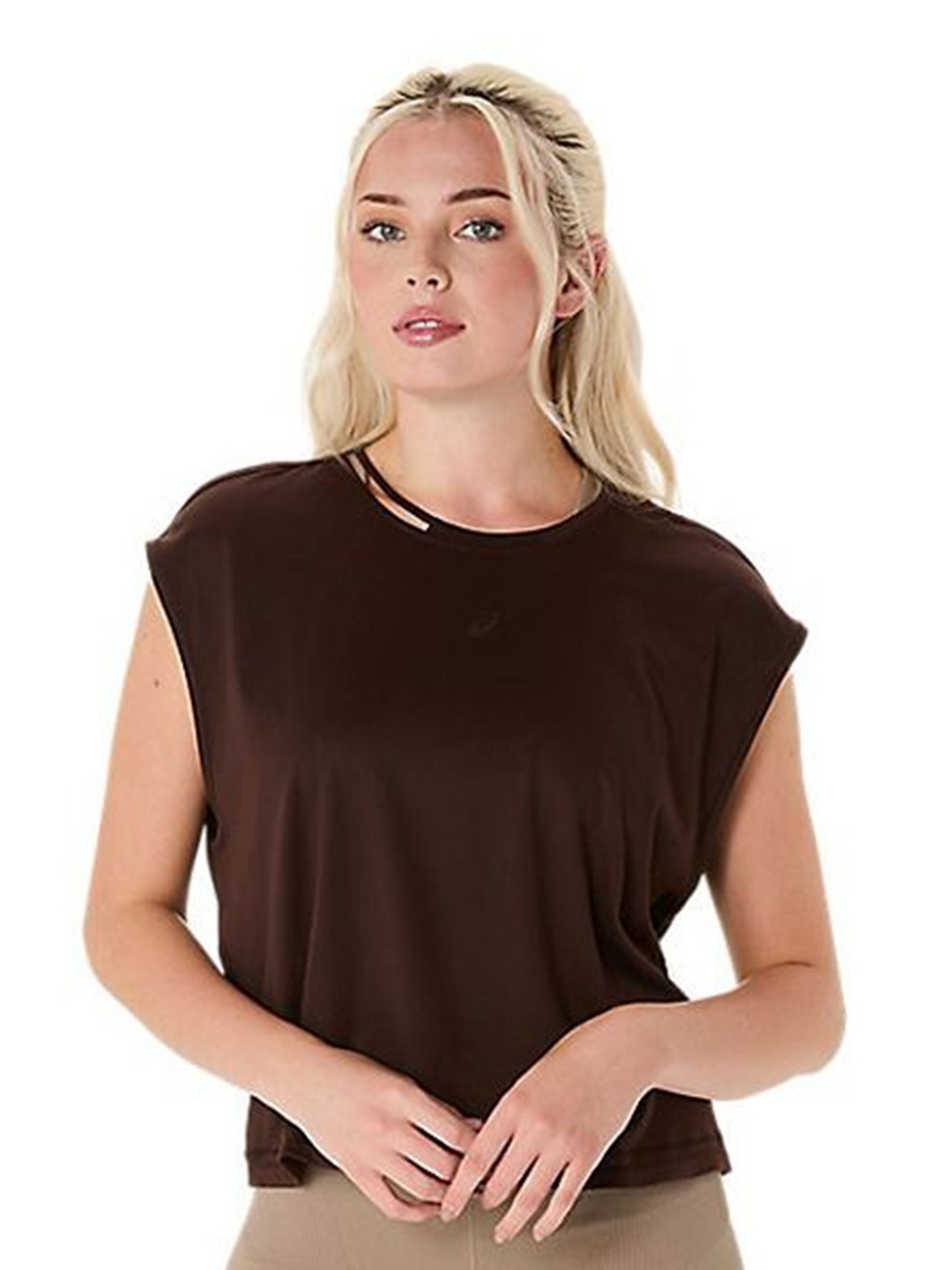 

ASICS Women Solid Round Neck T-shirt, Brown