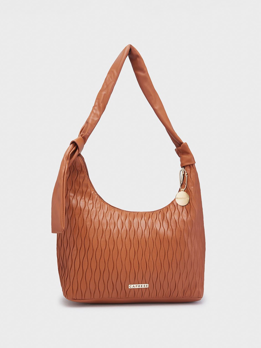 

DressBerry X CAPRESE Animal Half Moon Hobo Bag with Fringed, Tan