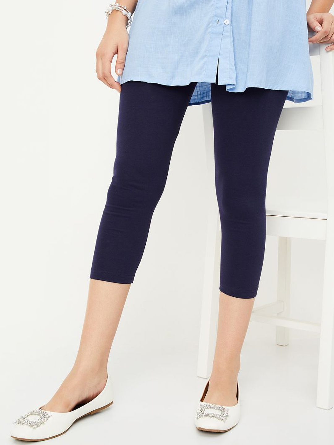 

max Mid-Rise Three-Fourth Length Leggings, Blue