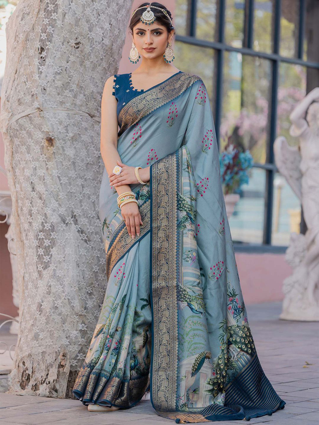 

Anouk Kalamkari Zari Sungudi Saree, Blue