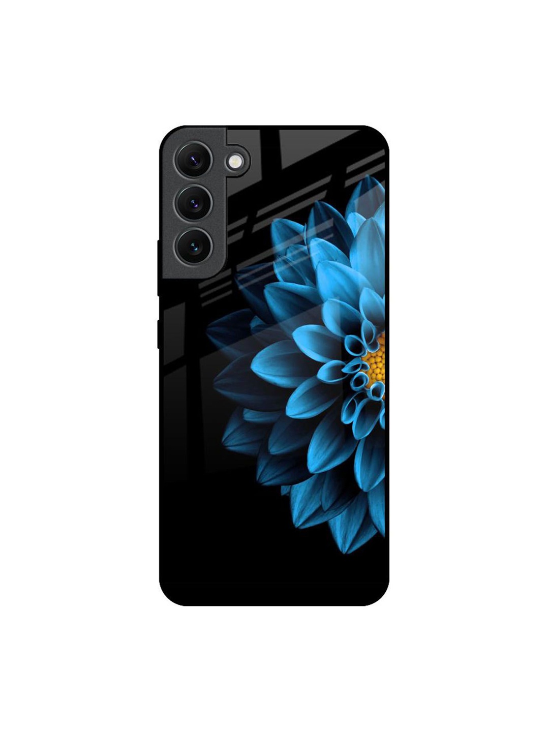 

QRIOH Half Blue Flower Real Printed Samsung Galaxy S22 Plus Back Case, Black