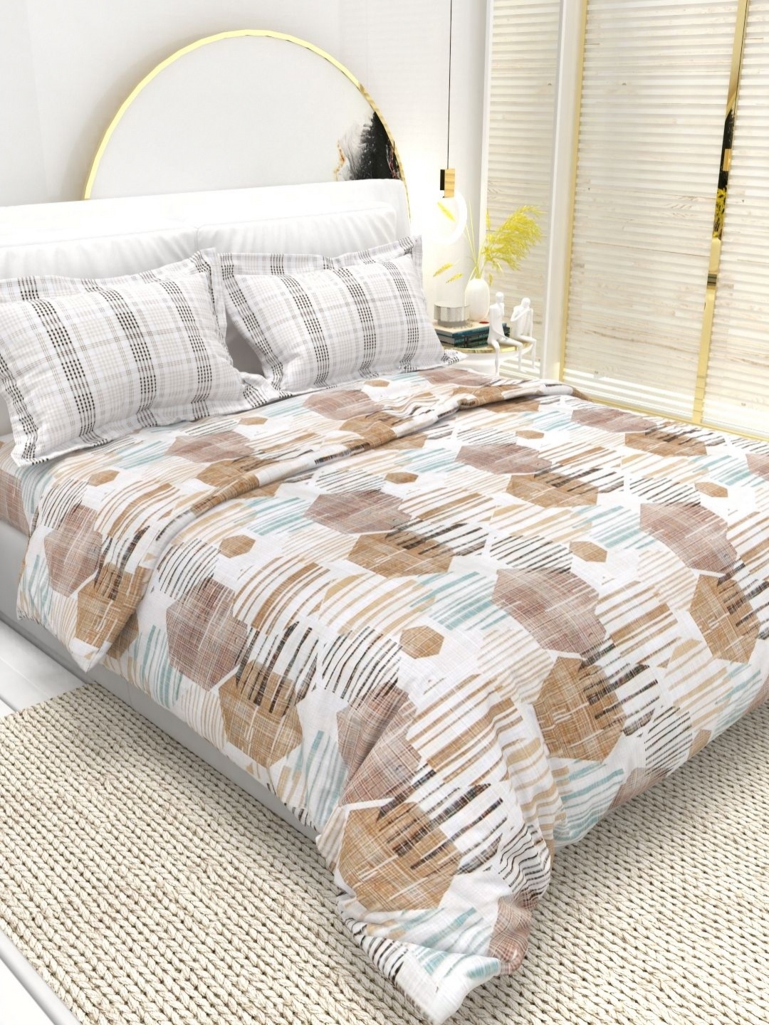 

THE WHITE MOSS Florence White Printed Pure Cotton 220TC Queen Bedsheet Set 2.25 m x 2.55 m