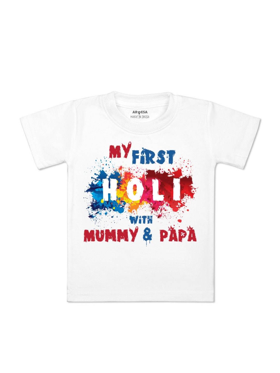 

Arvesa My First Holi Printed Regular Fit Tshirt, White