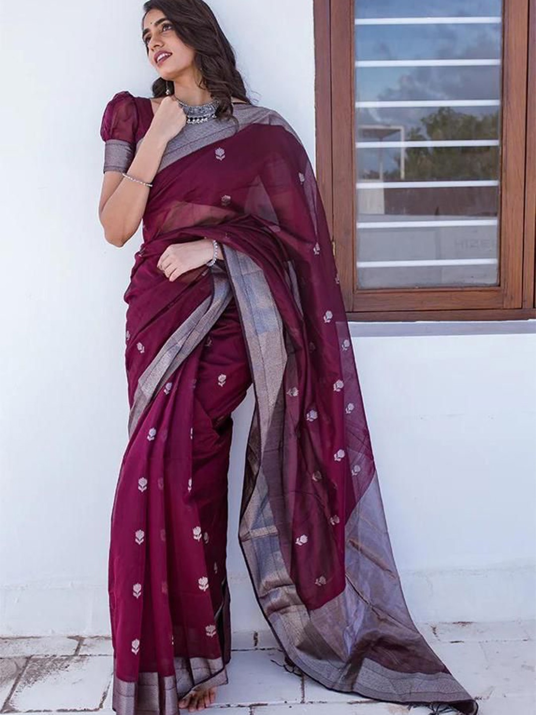 

A TO Z CART Woven Design Zari Pure Silk Banarasi Saree, Purple