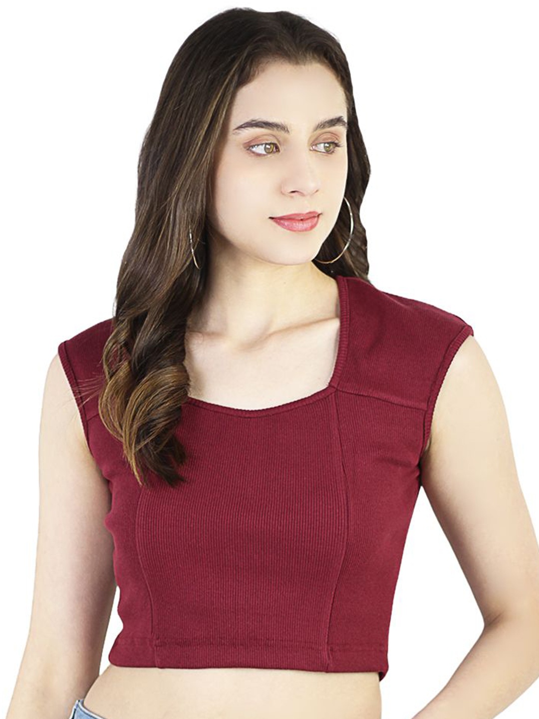 

ARTYSKA Women Square Neck Ribbed Fitted Crop Top, Maroon