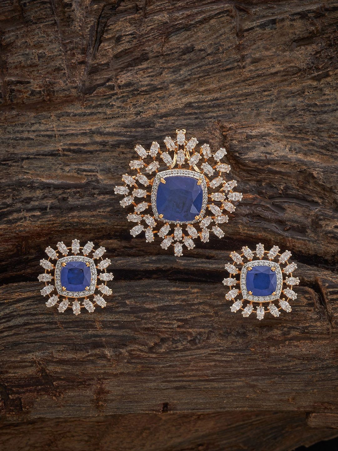 

Kushal's Fashion Jewellery Lavender Rhodium Gold-Plated Party Zircon Pendant Set