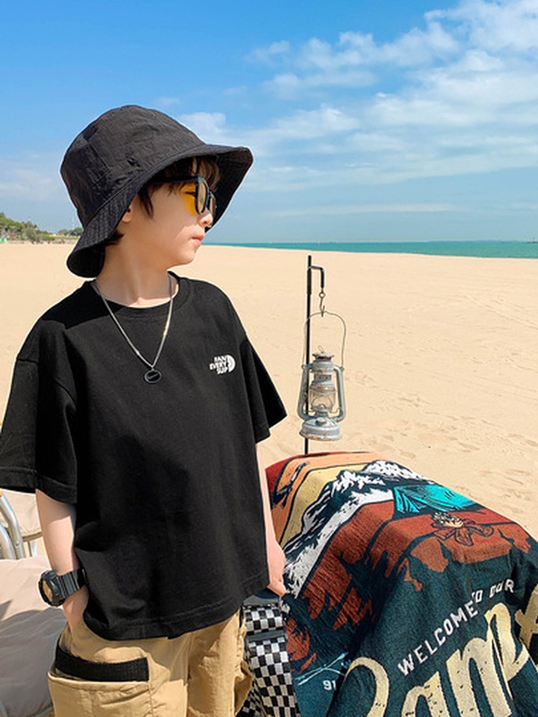 

LULU & SKY Boys Graphic Printed Round Neck Cotton Oversized T-shirt, Black