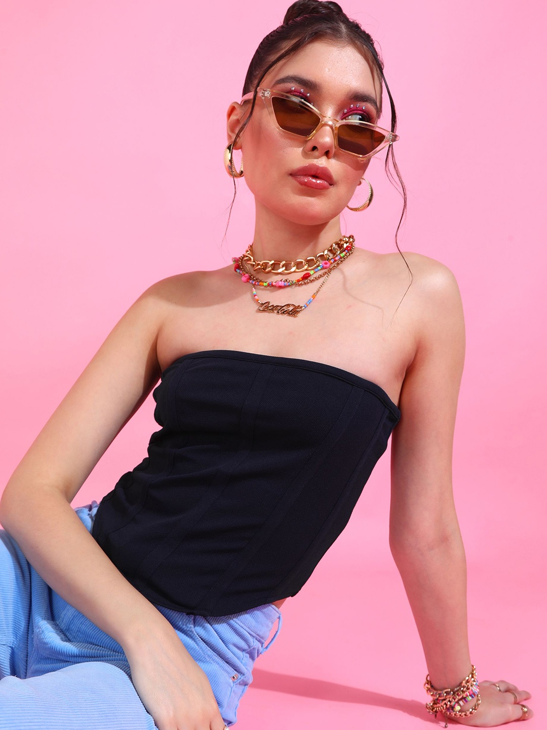

DressBerry Women's Tube Crop Top, Navy blue