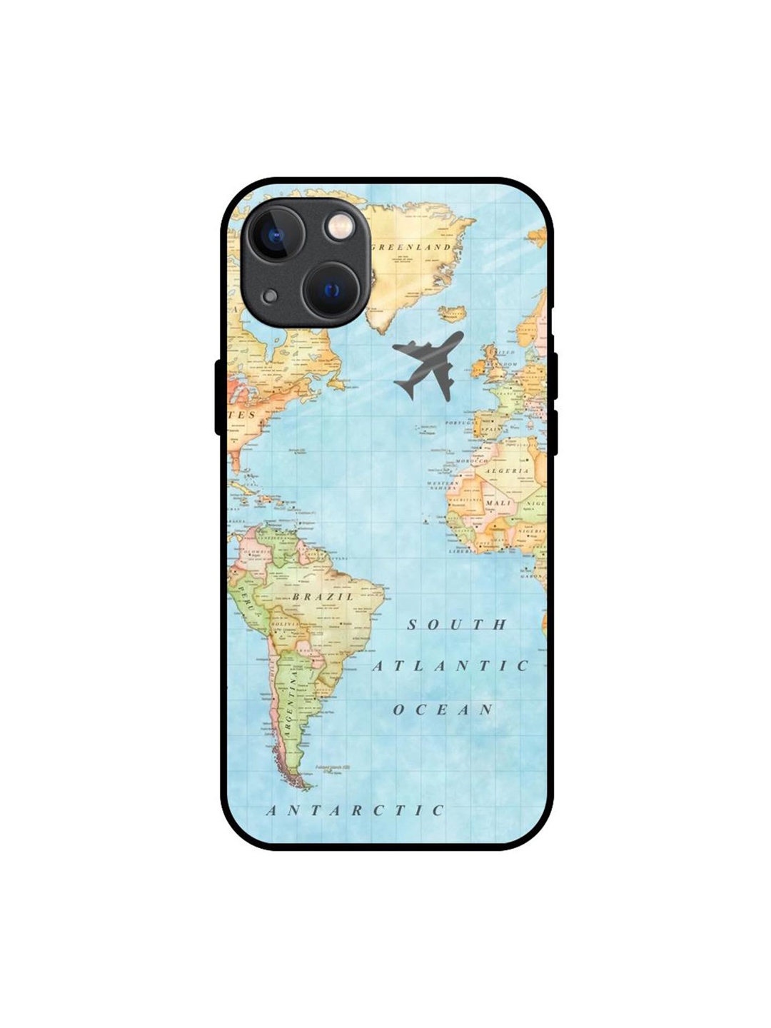 

QRIOH Travel Map Printed iPhone 13 Back Case, Blue
