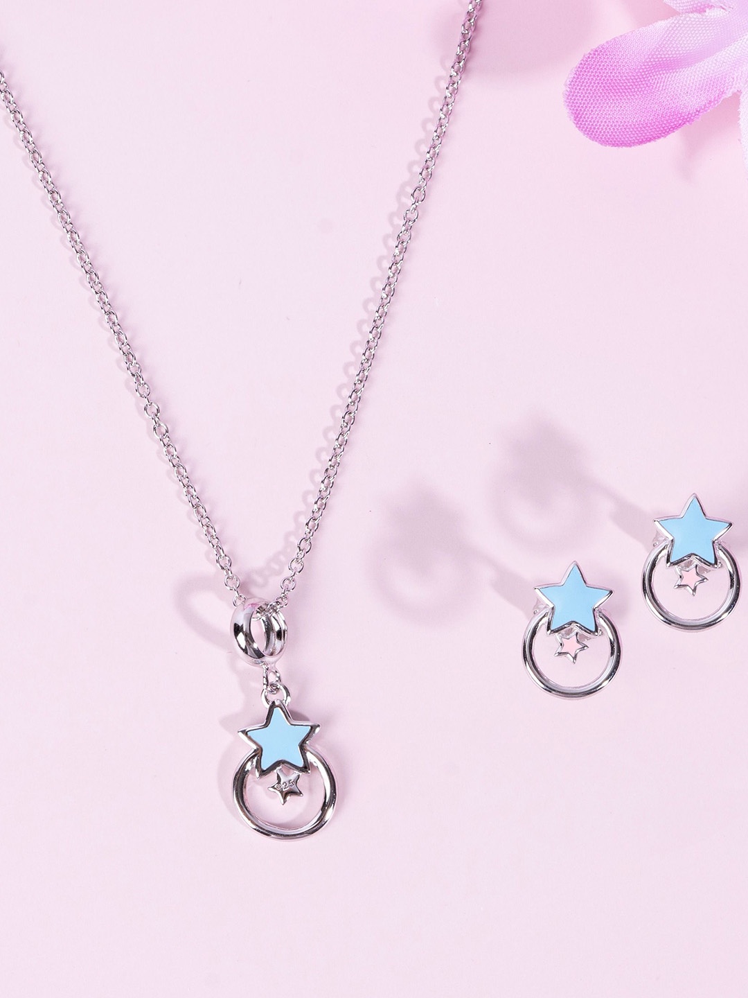 

GLYTERS 925 Sterling Silver Rhodium-Plated Twinkle Charm Jewellery Set