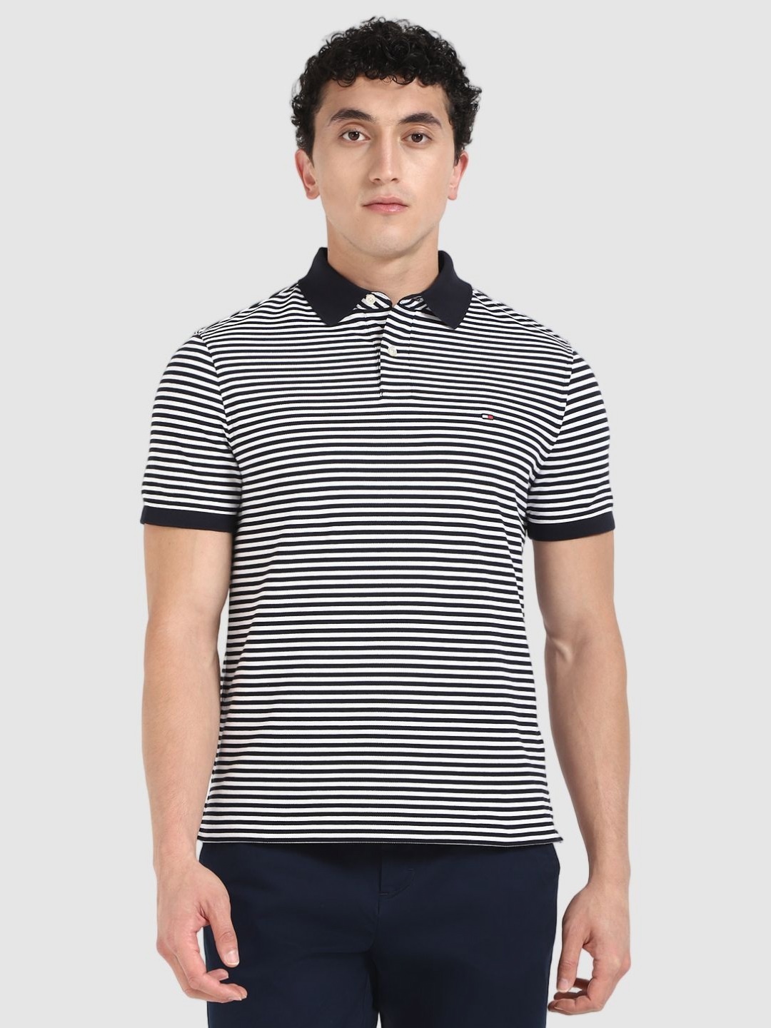 

Tommy Hilfiger Men Striped Polo Collar T-shirt, Black