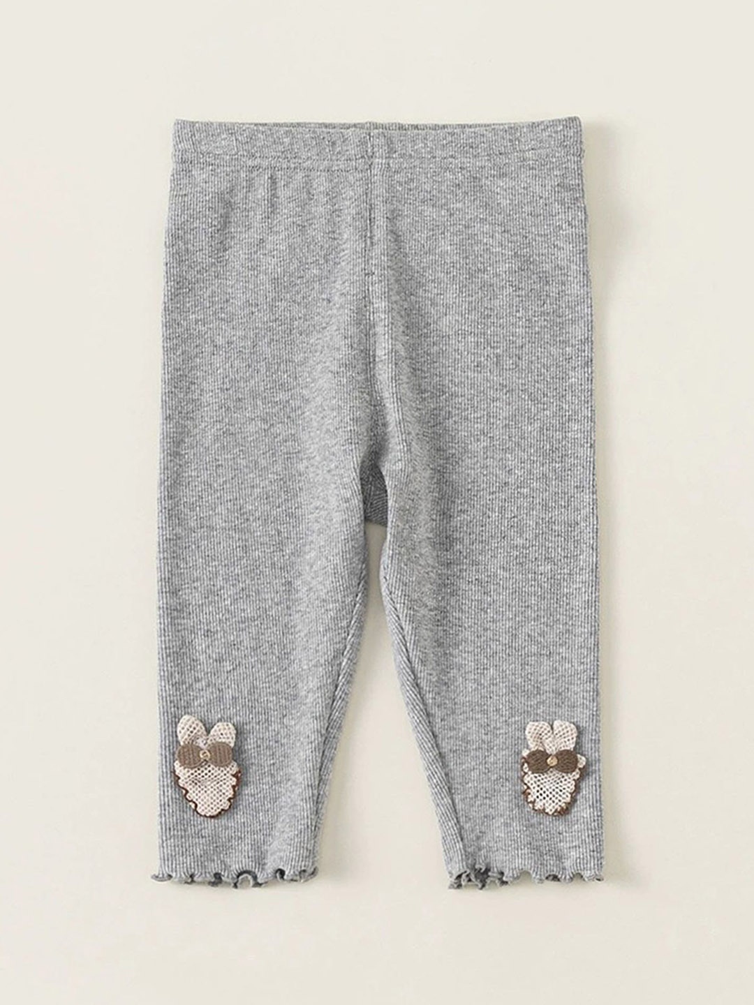 

LULU & SKY Infant Girls Applique Detail Mid-Rise Ankle-Length Leggings, Grey