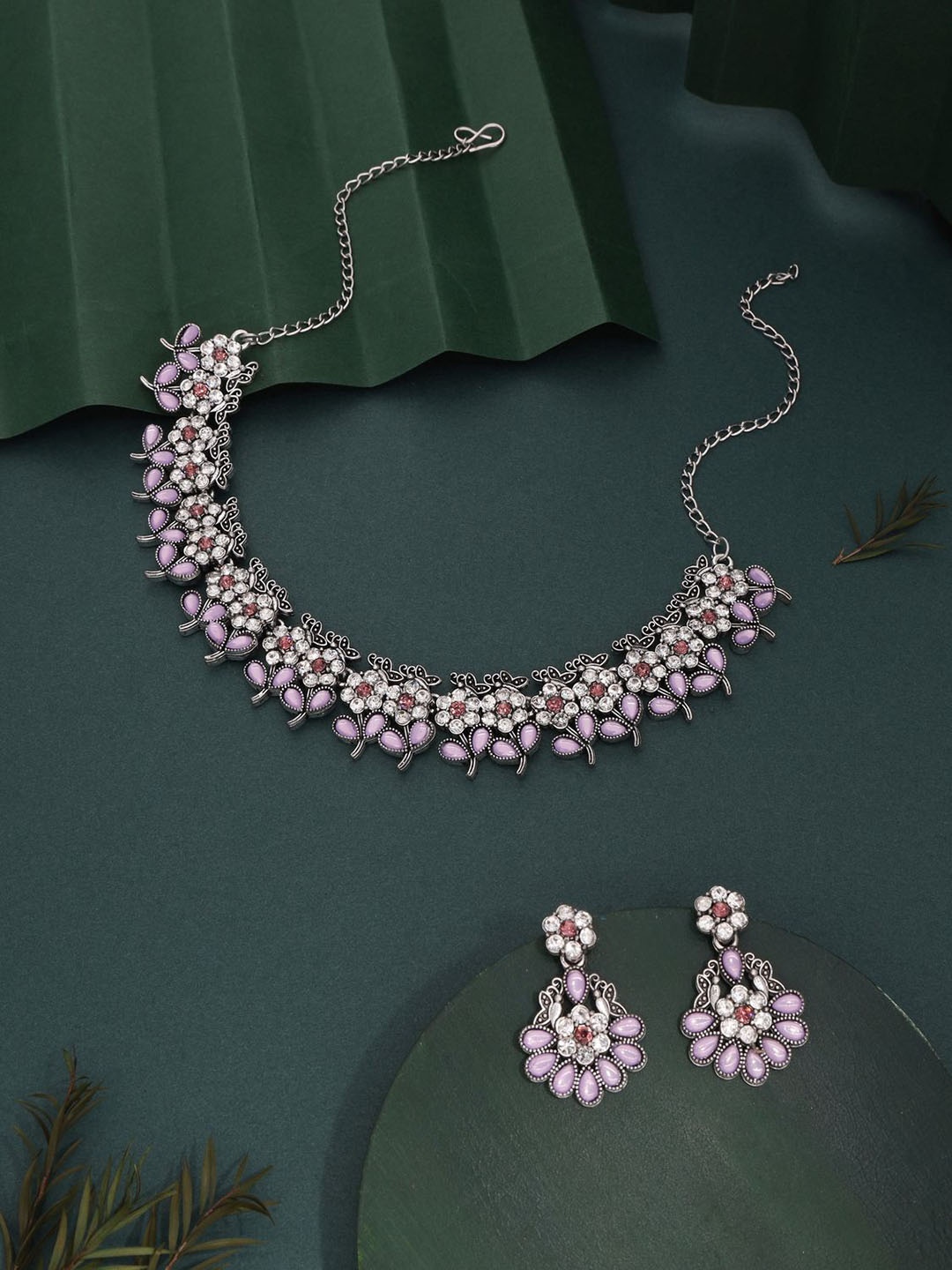 

Lyriss Silver-Plated American Diamond Studded Jewellery Set