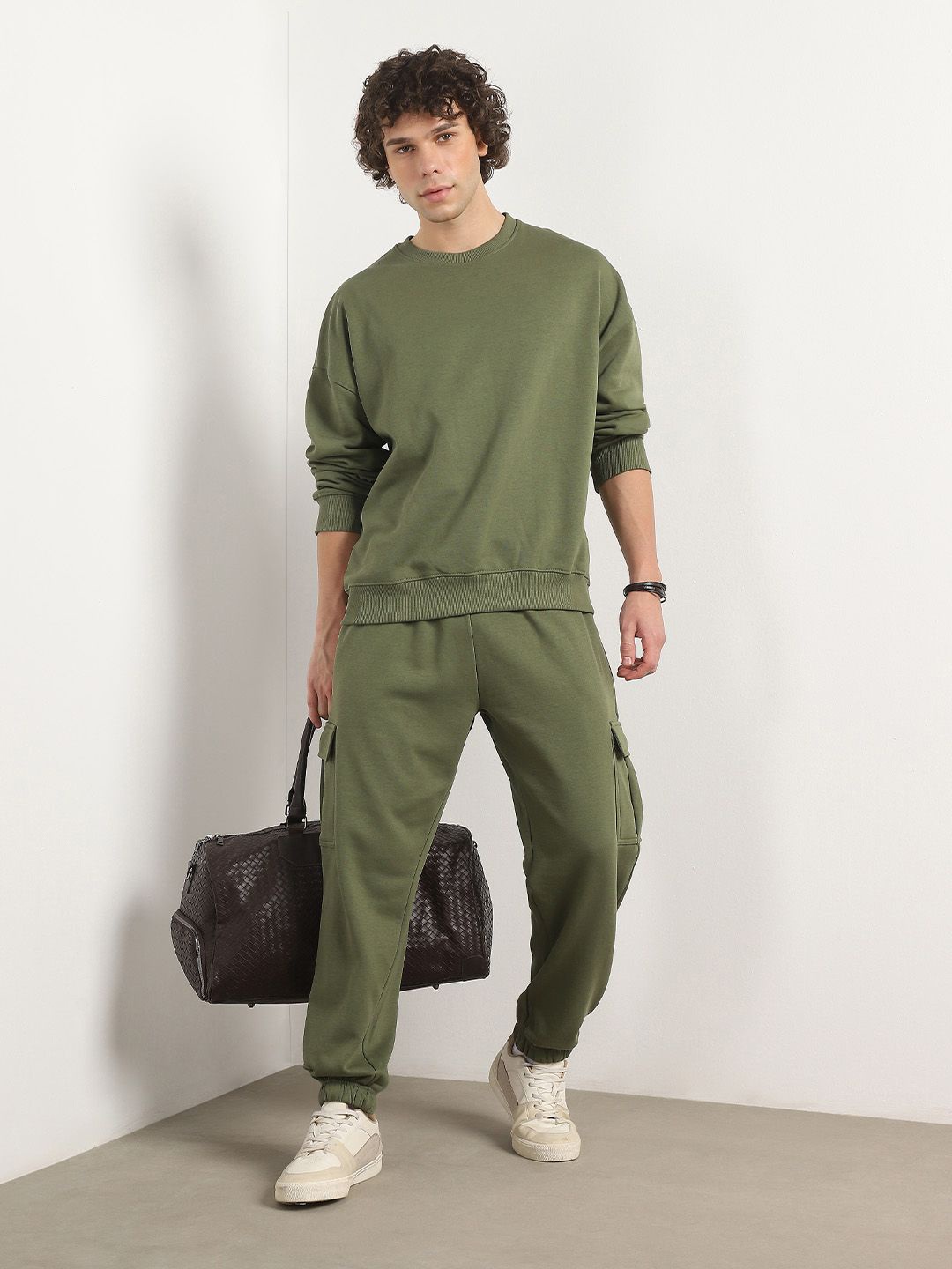 

NOBERO Men Oversized Heavy Duty Co-Ords Set, Olive