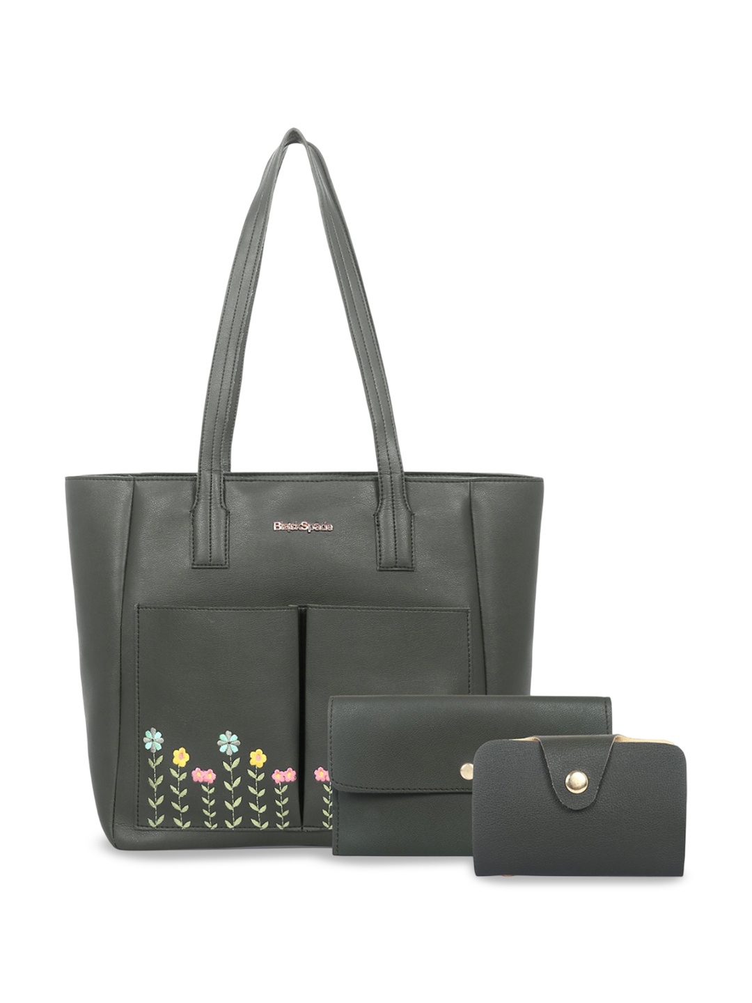 

Black Spade Floral PU Structured Tote Bag, Green