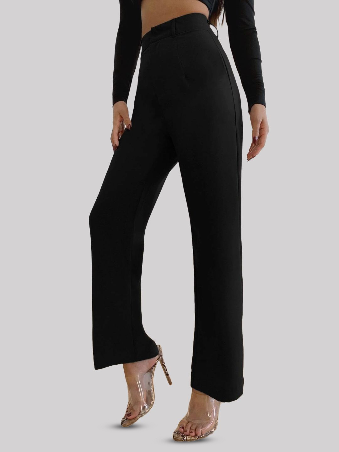 

FNOCKS Cotton High-Rise Regular Trousers, Black