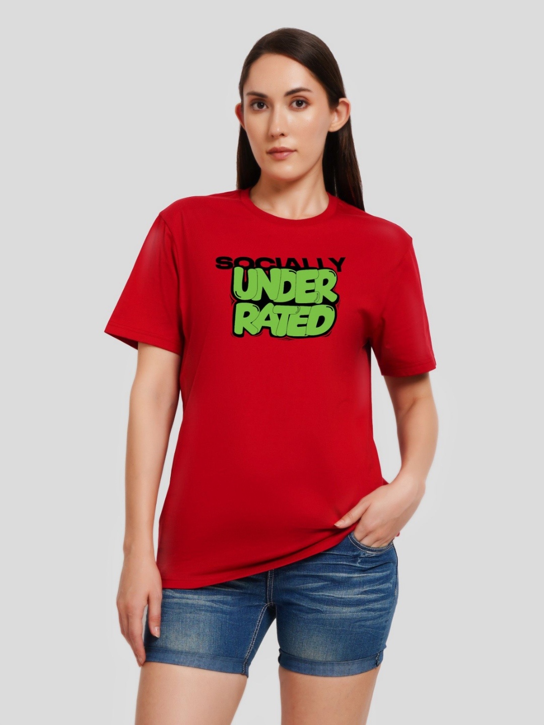 

Underrated Club Women Printed Bio Finish Pockets T-shirt, Red